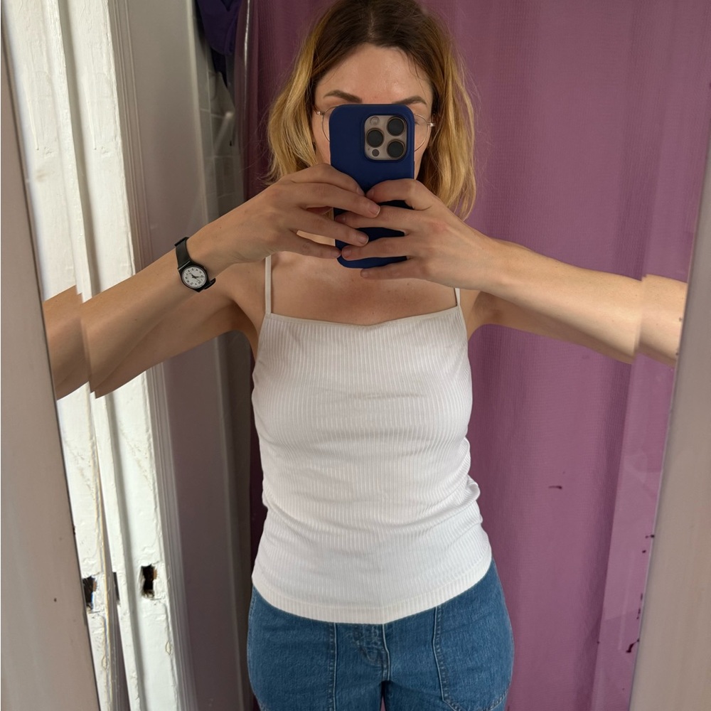White Ribbed Spaghetti Strap Top